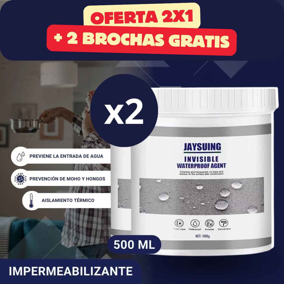 SELLADOR IMPERMEABILIZANTE INVISIBLE PROMO 2X1 + 2 BROCHAS GRATIS