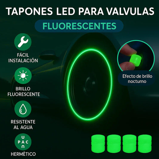 TAPONES LED VERDE FLUORESCENTES PARA VÁLVULAS – BOLSA X8
