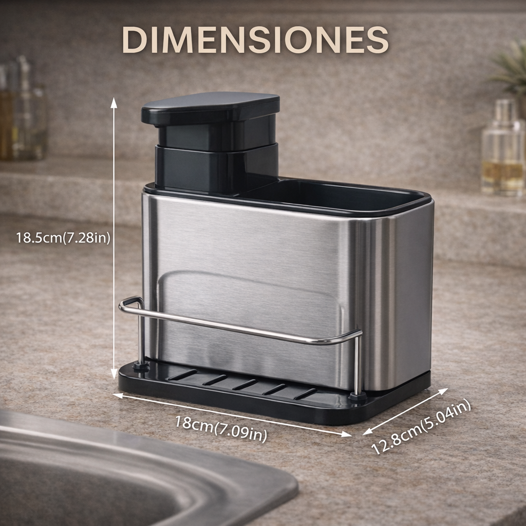 DISPENSADOR DE JABÓN 3 en 1 EN ACERO INOXIDABLE