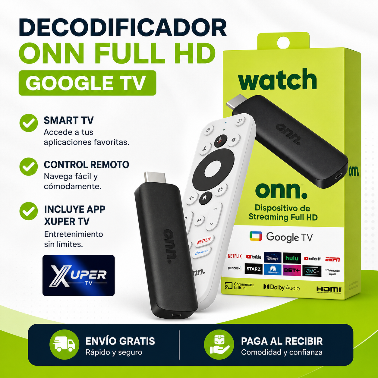 DECODIFICADOR SMART TV DE GOOGLE CON CONTROL REMOTO (Incluye XUPER TV)