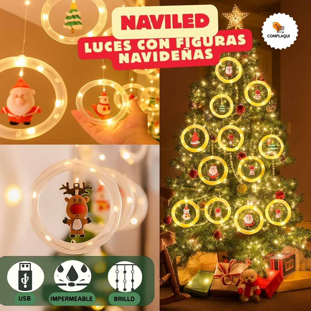 NAVILED® CORTINA DE LUCES CON FIGURAS NAVIDEÑAS (3 METROS)
