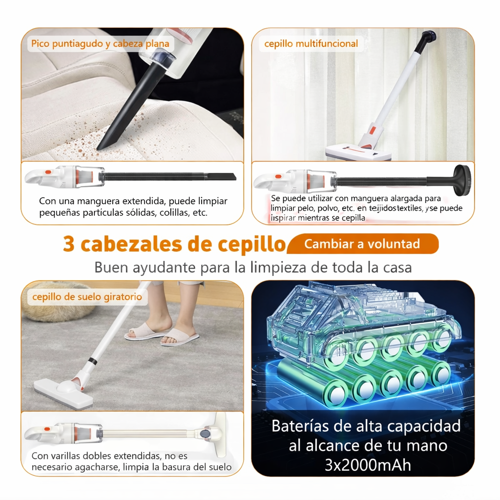ASPIRADORA INALÁMBRICA CON CARGA USB 3 EN 1