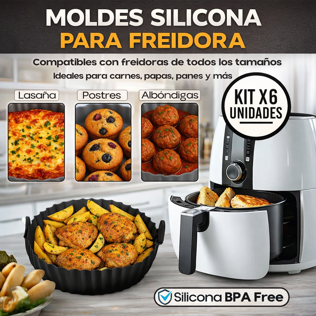 Kit X6 MOLDES SILICONA PARA FREIDORA DE AIRE REUTILIZABLE