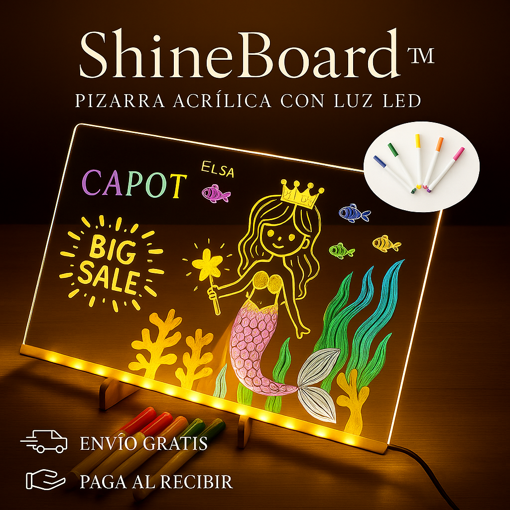 ShineBoard™ Pizarra Acrílica con Luz LED 30x20cm