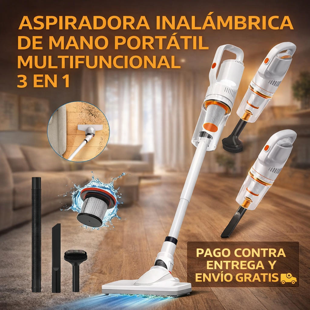 ASPIRADORA INALÁMBRICA CON CARGA USB 3 EN 1