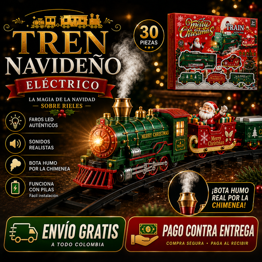 TREN NAVIDEÑO ELÉCTRICO + LUCES + HUMO Y SONIDO