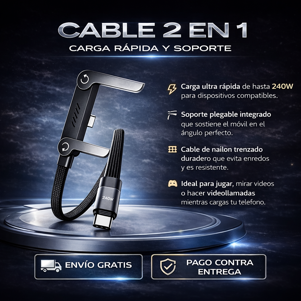 CABLE 2 EN 1 - CARGA RÁPIDA Y SOPORTE
