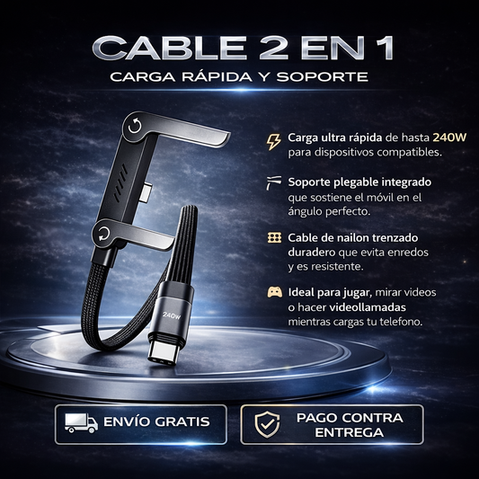CABLE 2 EN 1 - CARGA RÁPIDA Y SOPORTE