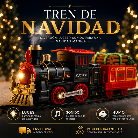 PISTA FLOTANTE CON TREN NAVIDEÑO + LUZ + HUMO + SONIDO