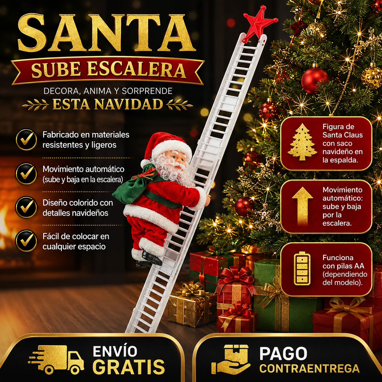 PAPÁ NOEL ESCALADOR SUBE Y BAJA ESCALERAS + SONIDO